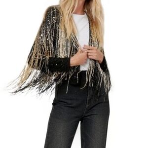 Nasty Gal Gold Icon Tassel Beaded Fringe Metallic Jacket Plus Size 18